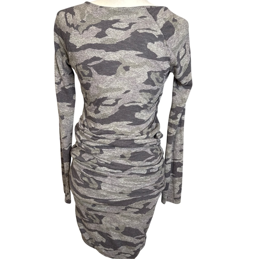 MONROW Revolve Women's Camo Long Sleeve Ruched Mini-Midi Dress Work Party Small - Picture 5 of 10